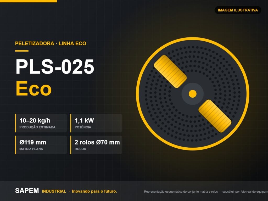 Peletizadora SAPEM PLS-025 Eco — 10–20 kg/h — imagem ilustrativa