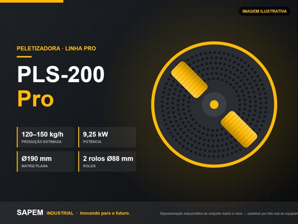 Peletizadora SAPEM PLS-200 Pro — 120–150 kg/h — imagem ilustrativa